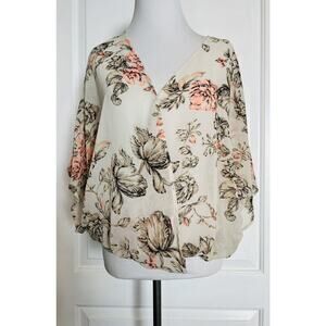 POETRY Anthropologie Boutique Boho Dolman V-Neck Faux Wrap Semi Sheer Blouse L